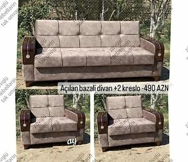 Divan və kreslo dəstləri: Yeni, Di̇van-kravat, 2 kreslo, Bazalı, Açılan — 2