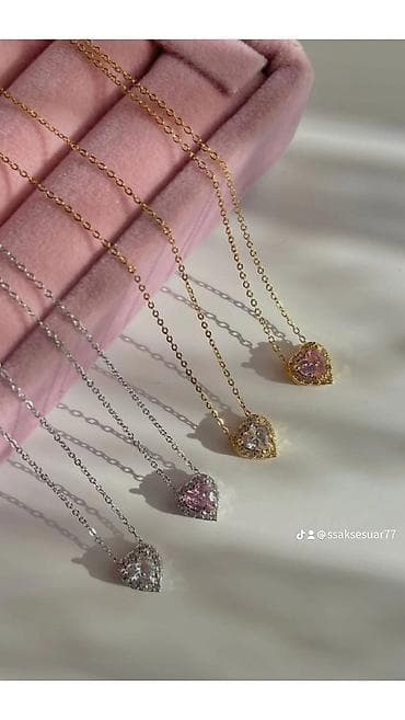 Qol saatları və aksesuarlar: Ürün: Ürək formalı daşlı boyunbağı kolleksiyası - Zəncir: iki fərqli — 1