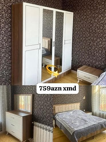 Yataq otağı mebel dəsti - 4 qapılı, güzgülü şkaf: yan panellər ağac — 1