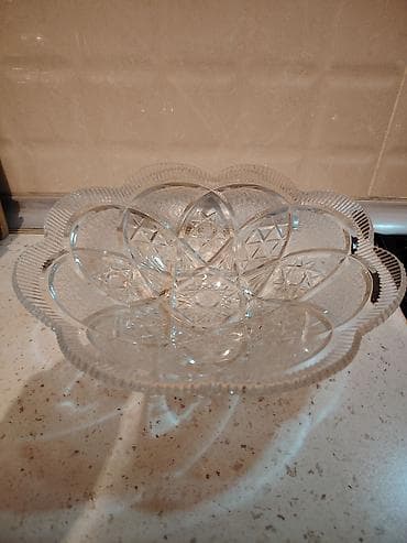 aksesuar qabi: Şüşə kristal qab – dekorativ salat/meyvə qabı - Material: şəffaf — 1