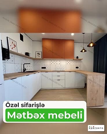 Özəl sifarişlə mətbəx mebeli Müasir və zövqlü dizayna malik L formalı — 1