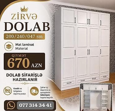Düz dolab, Yataq otağı üçün, Paltar üçün, Açılan, Korpuslu, 6 qapı