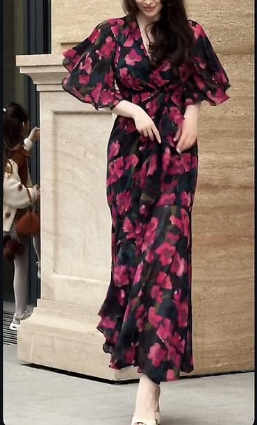 sarm: Qadın paltarı – çiçək naxışlı, şifon - Uzun, axıcı siluet; ətək — 1