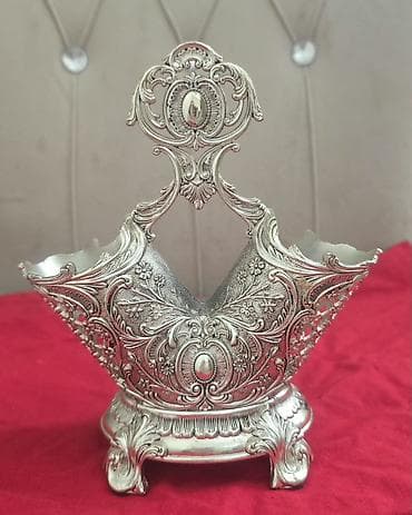 dekor vitrin: Antik üslubda dekorativ metal qablar dəsti - Material: gümüş rəngli — 2