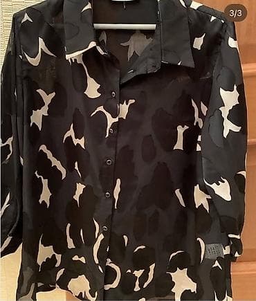 Qadın köynəyi – naxışlı, düyməli, uzunqol - Rəng: qara fon üzərində — 2