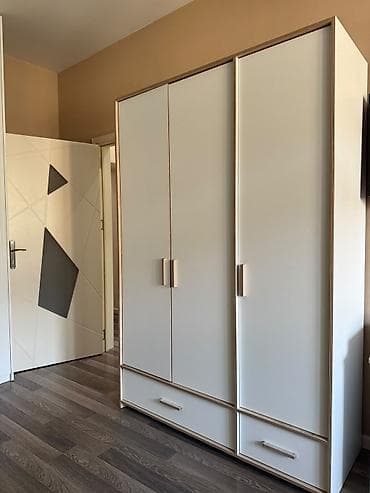 2el dolablar: İşlənmiş, 3 qapılı, Siyirməli, Ağ, Taxta, Açılan, Düz dolab — 1