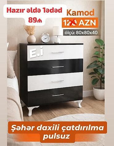 Komodlar: Kamod – qara/ağ rəng kombinində, 4 çekmecəli. Ölçü: 80x80x40 sm — 1