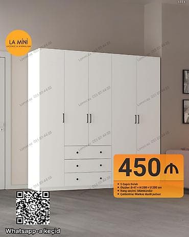 dəmir skaf: 5 qapı, Siyirməli, Ağ, Açılan, Düz dolab — 1