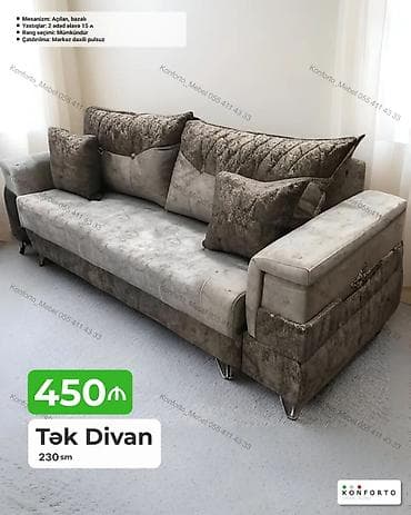 krep parca: Tək divan – 230 sm - Mexanizm: açılan, bazalı (yataq funksiyalı və — 1