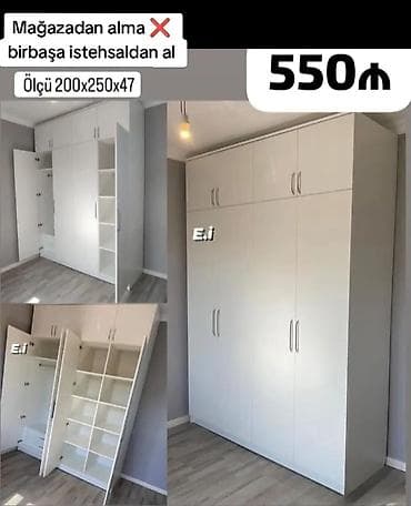 Yeni, 6 qapı, Ağ, Digər material, Açılan, Düz dolab