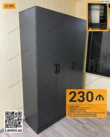 dolab ofis: 3 qapılı dolab – Kod: 12010 - Ölçülər: Eni 120 sm × Hündürlük 200 sm — 1