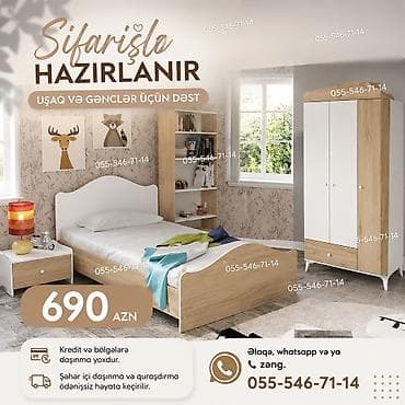 kreditle divan: Oğlan və qız üçün, Yeni, Təknəfərlik çarpayı, Dolab, 2 tumba — 1