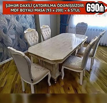 Qonaq otağı üçün, Yeni, Açılmayan, Dördbucaq masa, 6 stul