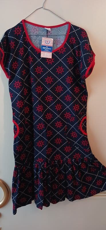 sadə donlar: Qadın paltarı – Wutto Fashion - Model: dəniz temalı printli, qısaqol — 1