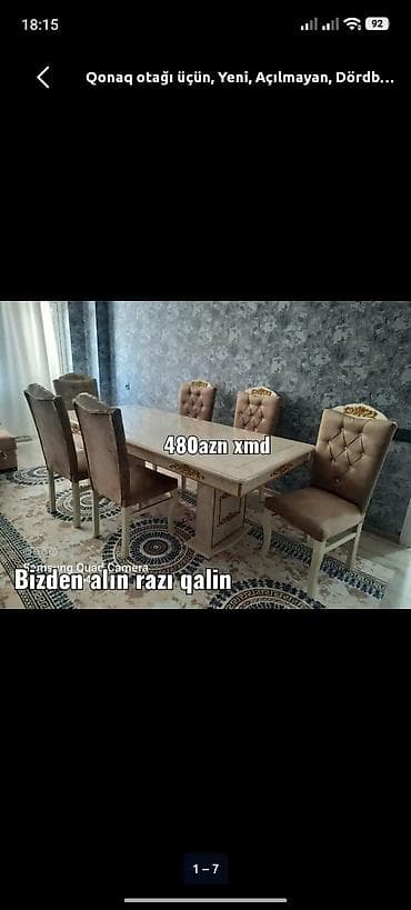 stol nədir: Qonaq otağı üçün, Yeni, Açılmayan, Dördbucaq masa, 6 stul — 1