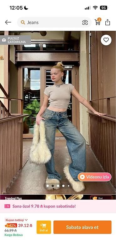 paltar modelleri 2023: Məhsul: Jeans – geniş kəsimli şalvar - Model: Aşağı oturuşlu, geniş — 1