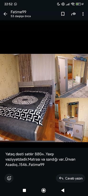 ad gunu hediyeleri: F99Yataq dəsti satılır 880₼. Yaxşı vəziyyətdədir.Matrası və sandığı — 2