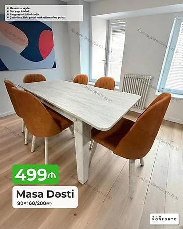 kohnə stul: Masa Dəsti – 6 stul ilə - Masa ölçüləri: 90×160/200 sm (açılan — 1