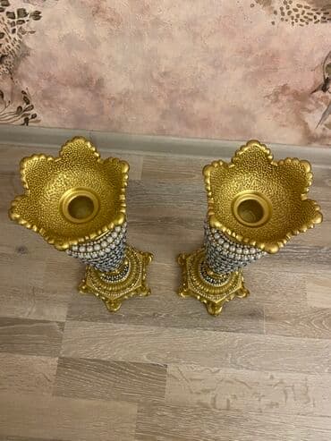 şamdam: Dekorativ cüt vaza/şamdan - Klassik barokko üslubunda, qızılı rəngdə — 2