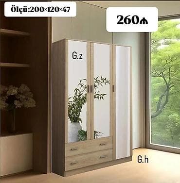 sfaner: 3 qapılı, Güzgülü, Ağ, Taxta, Açılan, Düz dolab — 1