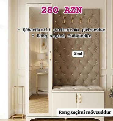 1 qapı, Güzgülü, Bej, Digər material, Açılan, Düz dolab