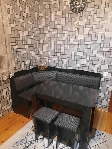 kunc divan metbex: Divan + masa + 2 taburetka dəsti - Künc divanı: L formalı, qara — 1