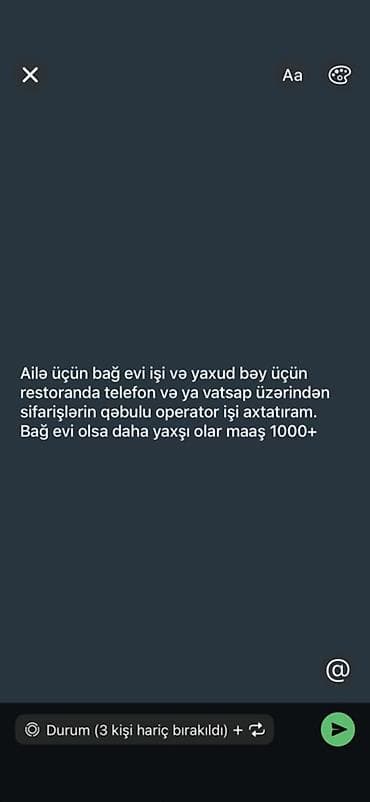 operator teleb olunur: Elan: ailə üçün Bağ evi və yaxudda bəy üçün Operator işi axtarılır - — 1