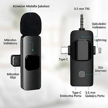 sur mikrofon: İki kanallı simsiz yaka mikrofonu dəsti – 3-ü 1-də universal — 5