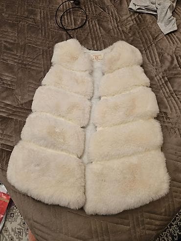 Ağ süni kürk qadın/junior jilet - Rəng: krem/ağ - Model: qalın üfüqi — 1