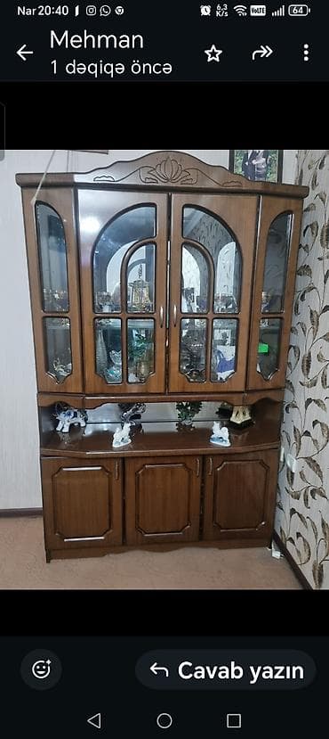 şkaf paltar: Klassik üslubda vitrin-bufet şkaf - Material: taxta əsaslı (qəhvəyi — 1