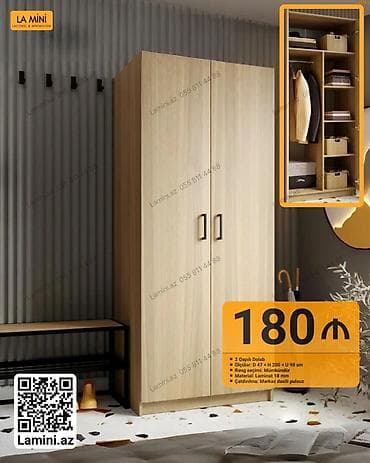 İki qapılı dolab - Ölçülər: Dərinlik 47 sm × Hündürlük 200 sm × at lalafo.az İki qapılı dolab - Ölçülər: Dərinlik 47 sm × Hündürlük 200 sm ×