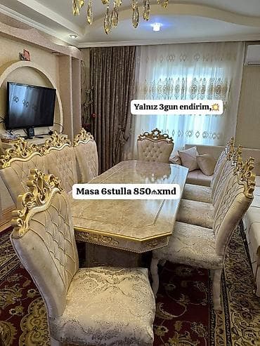 Столы: 📝 Tumbali masa desti 📝Stullar meşe ağacı 📝Masa 1*2olcu 📝Masa mdf — 1