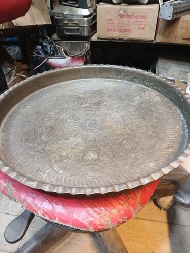 Böyük ölçülü metal mis qab/tray məcməyi qədimi - Material: qalın