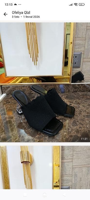 Qadın üçün zərif ayaqqabı – mules/sandal - Rəng: qara - Üst hissə — 1