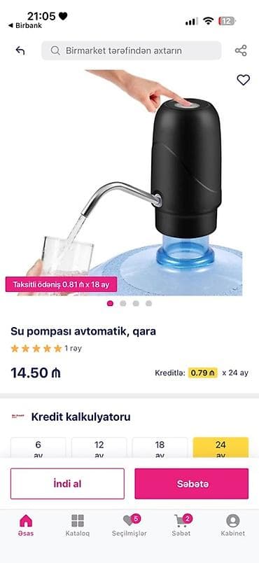 Su pompası avtomatik, qara - 19 litrlik butulkalara uyğun portativ