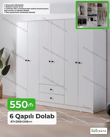 seyif qapi: 6 qapılı geyim dolabı – 47×200×240 sm - Material: 18 mm laminat - — 1