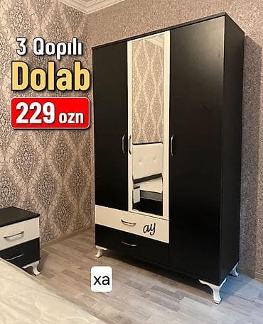 dolab kilidi: 3 qapılı dolab • Rəng: qara-ağ iki rəngli dizayn • Ön hissədə boy — 1