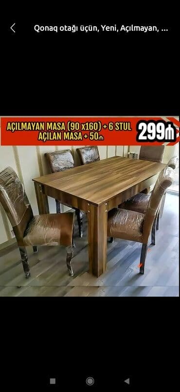 gaming oturacaqlar: Qonaq otağı üçün, Yeni, Açılmayan, Dördbucaq masa, 6 stul — 30