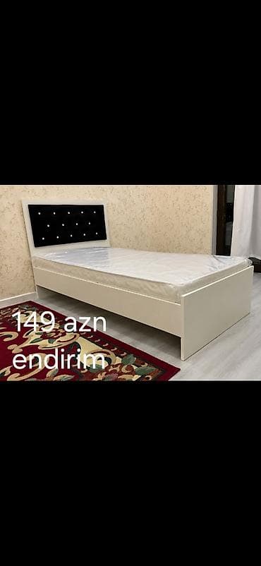 fabrik mebel: Tək nəfərlik çarpayı – endirimli 149 AZN - Rəng: ağ korpus, qara — 1