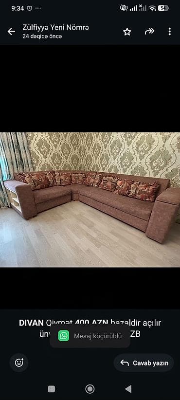 *DIVAN* Qiymət *400 AZN* bazaldir açılır ünvan Balaxanı Zülfiyyə ZB