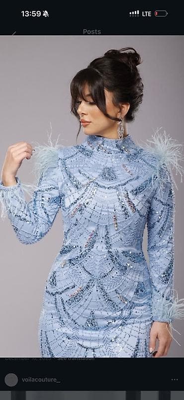 be: Məhsul: Zərli ziyafət donu - Rəng: Buz-mavi - Siluet: Bədənə oturan — 1