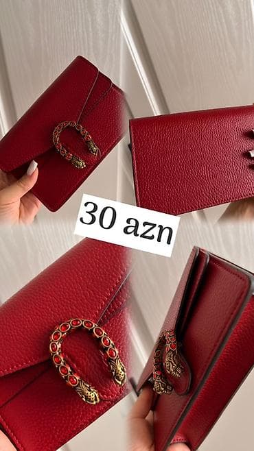 Qırmızı dəri qadın pulqabısı/mini çanta - Material: xırda toxumalı