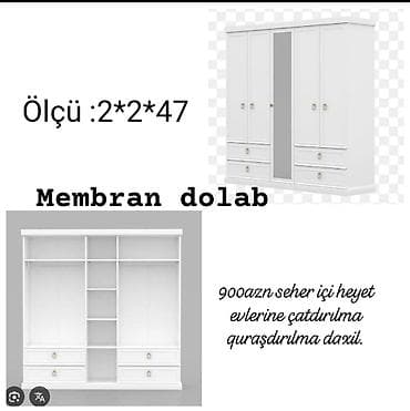 dolab asilqan: Yeni, 5 qapı, Güzgülü, Ağ, Digər material, Açılan, Düz dolab — 1