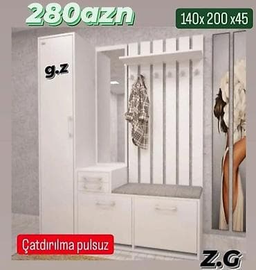 plastik ayna qapi: Dəhliz üçün çoxfunksiyalı asma və dolab sistemi Ölçü: 140 x 200 x 45 — 1