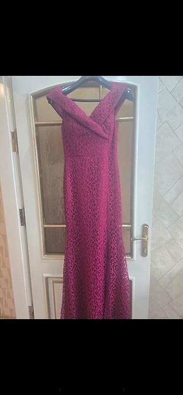 hamile don: Zərif məxməri krujeva fakturalı uzun don - Rəng: tünd fuşya/əzgil - — 1