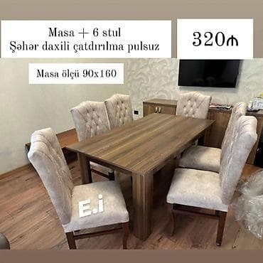 Qonaq otağı üçün, Yeni, Açılan, Dördbucaq masa, 6 stul — 1