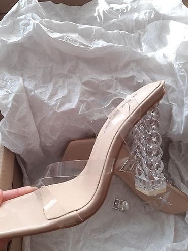 tərlik: Şəffaf zəncir naxışlı topuqlu qadın terlik/sandal YENIDIR GEYINILMEYIB — 8