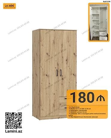2 qapılı dolab – Kod: 6168 - Ölçülər: D 47 × H 200 × E 90 sm - — 1
