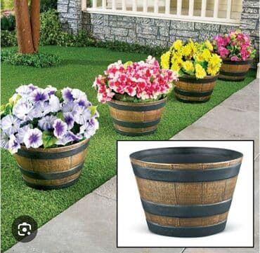 Taxta çəllək görünüşlü bu dibçəklər bağçalar, eyvanlar və ya digər