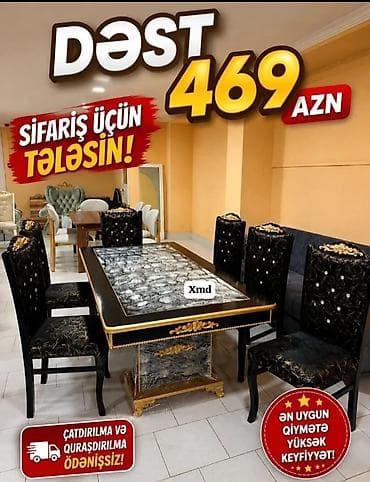 tel masa: Mətbəx/qonaq otağı üçün yemək dəsti - Komplekt: 1 masa + 6 stul - — 1